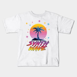 Synthwave Vaporwave Palm Tree Outrun Sunset Kids T-Shirt